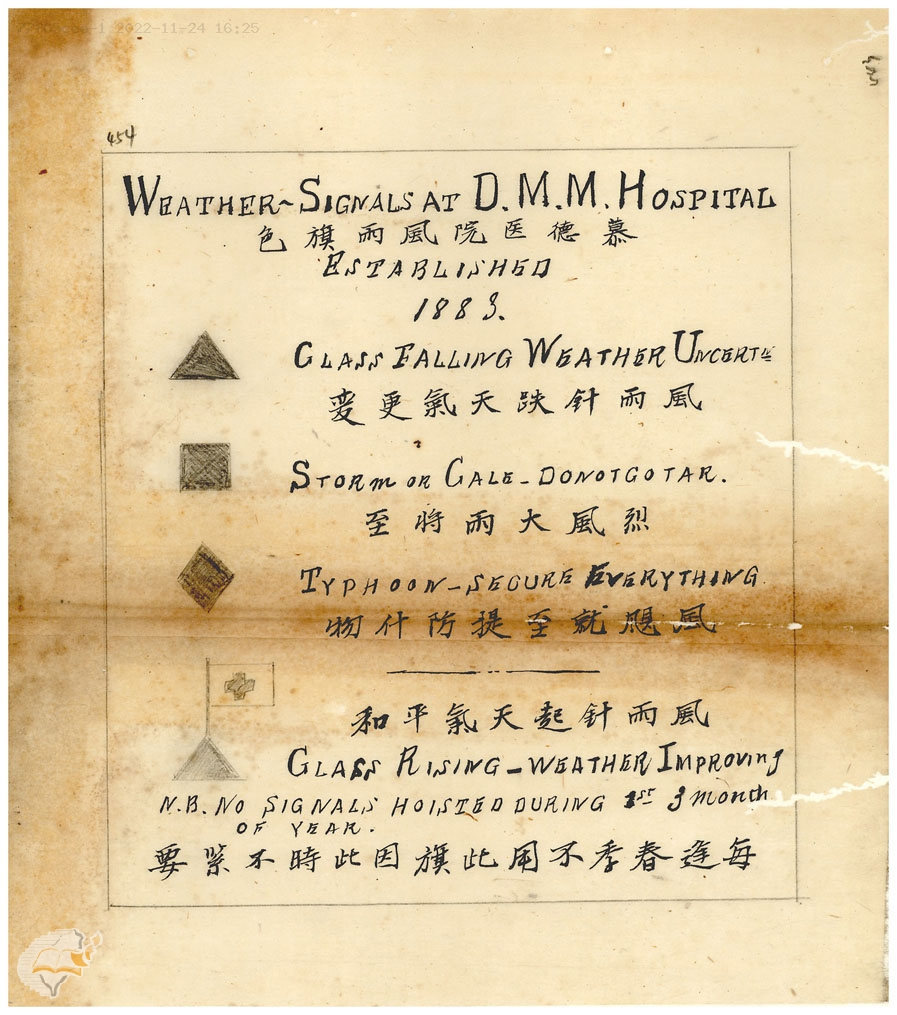 圖1：梅威令所做氣象預報信號旗，掃描號：000097110620467。