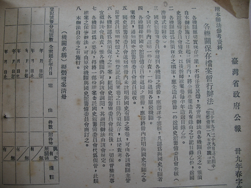 各機關保存檔案暫行辦法