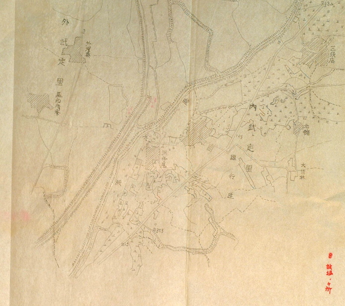 圖1：大正年間鹽場考古挖掘位置：「十、塩行附近塩田古蹟調查復命 技手京極小三郎」（1923-09-29），〈大正十二年臺灣總督府專賣局公文類纂永久保存別冊食鹽關係復命書第二冊〉，《臺灣鹽業》，國史館臺灣文獻館，典藏號：006-250020-011。