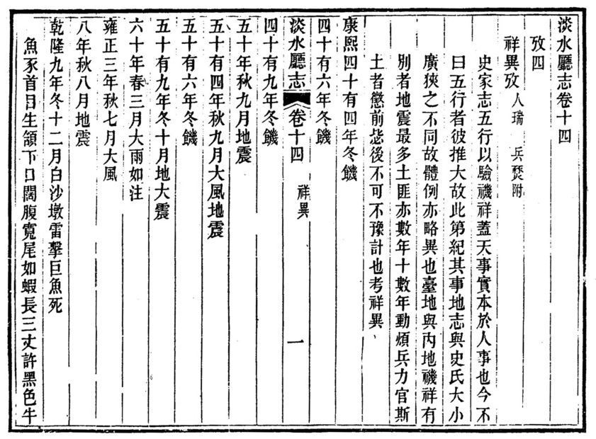 圖2：《淡水廳志》「卷十四〈祥異〉一」拓本影本