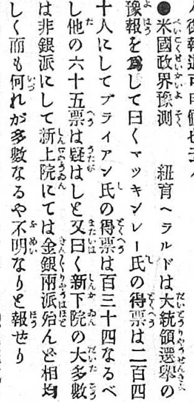 圖2：1896年總統大選預測（資料來源：臺灣新報）
