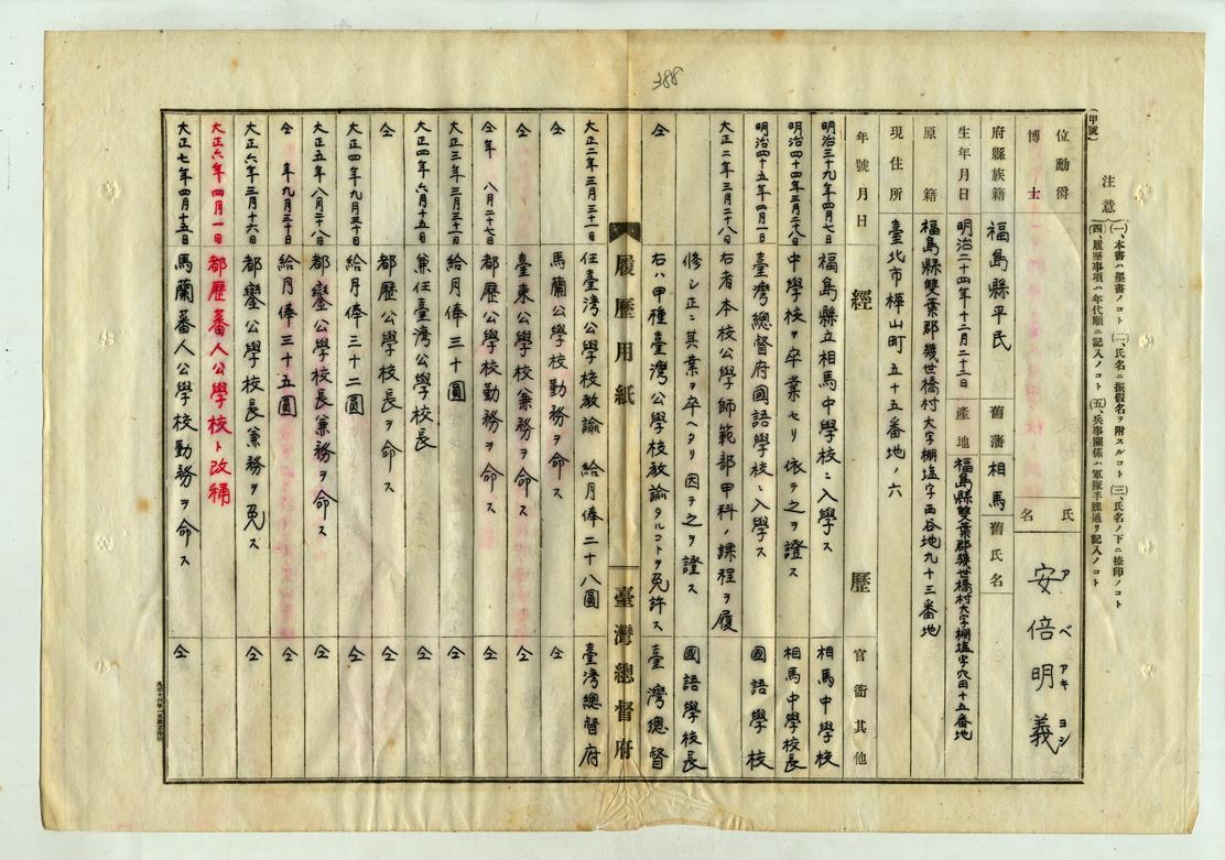 圖4：安倍明義履歷表1／3