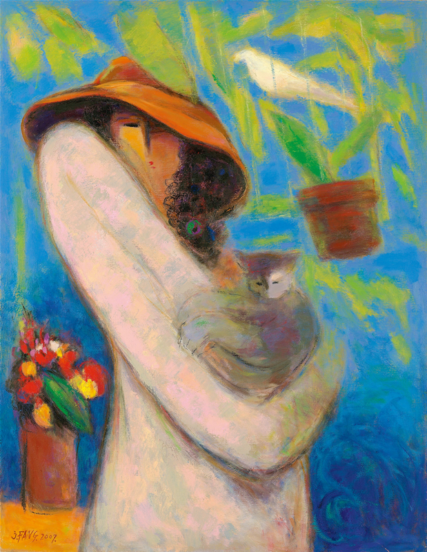 黃照芳老師作品：抱貓女人〈2007年　50F〉