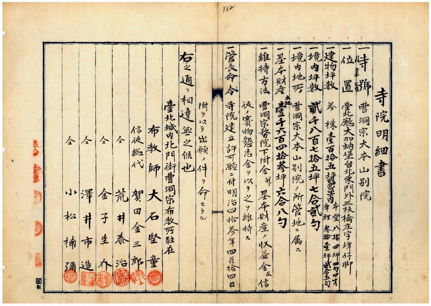 圖2.寺院明細書(臺灣總督府檔案000017350060118)