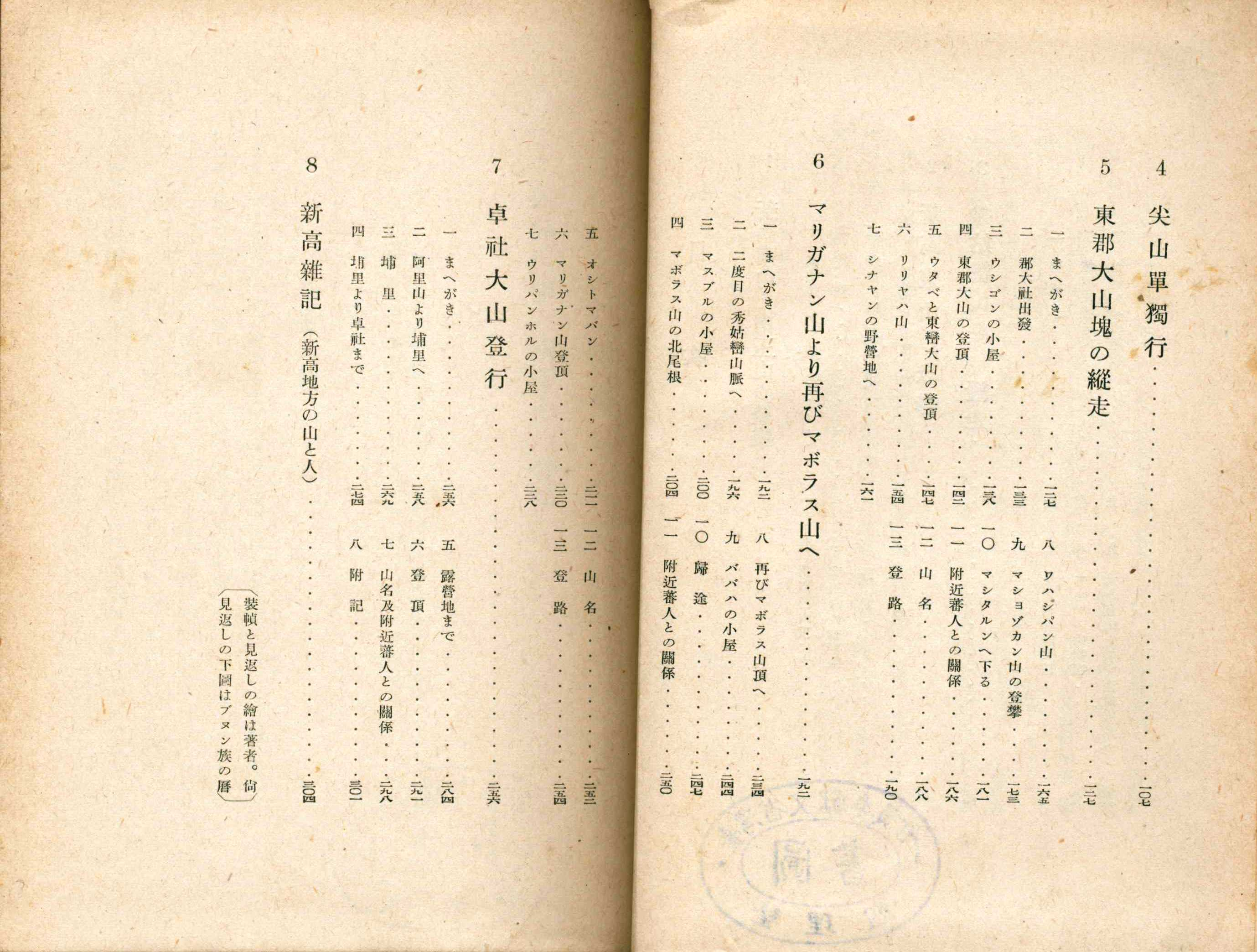 《山と雲と蕃人と－臺灣高山行》目次