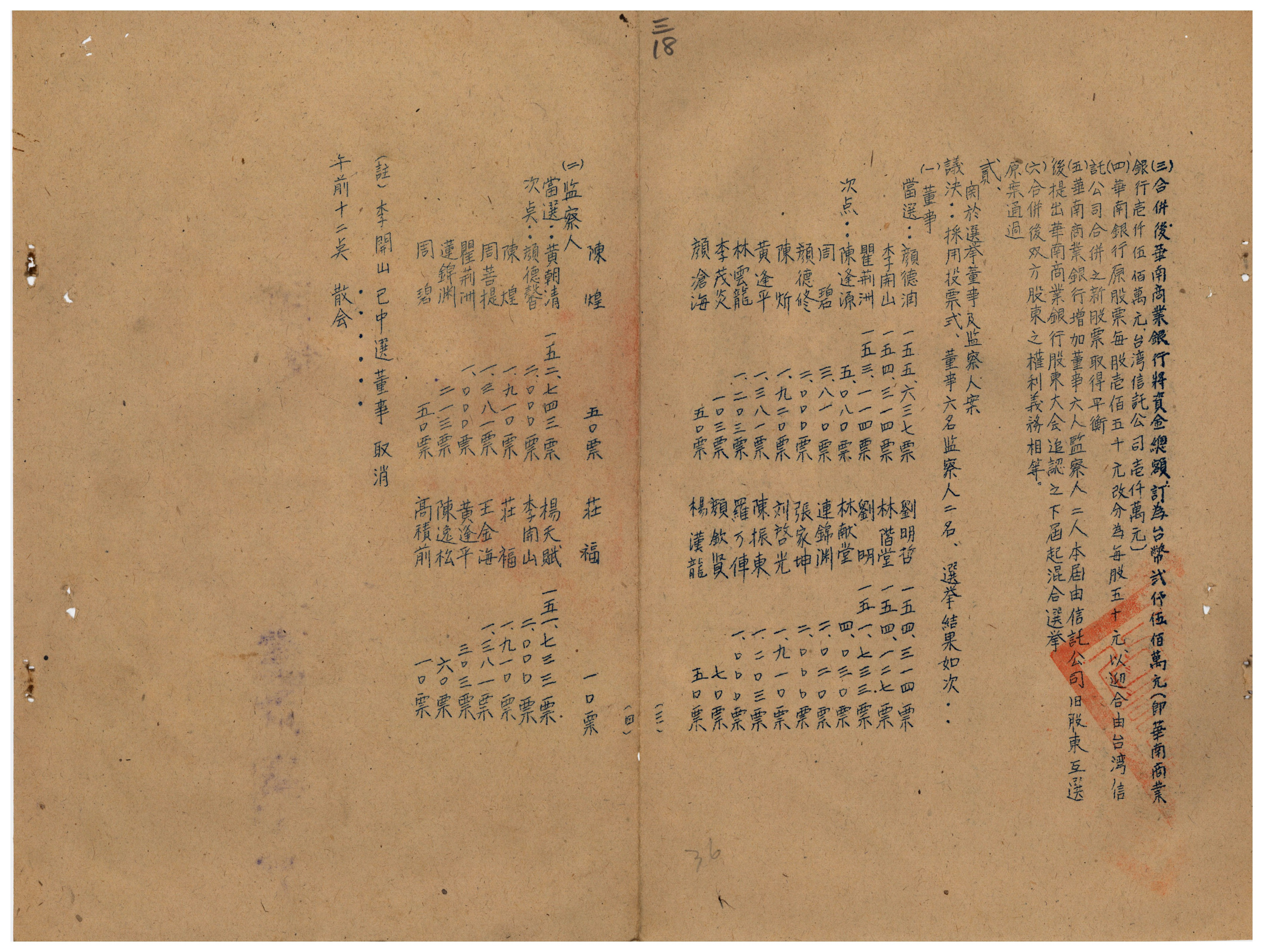 圖4：臺灣信託公司籌備處臨時股東會會議紀錄3（資料來源：臺灣省級機關檔案00400078003018