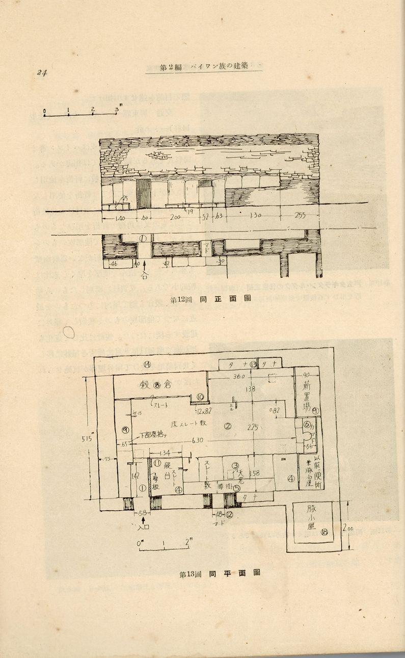排灣族トナ社住家正、平面圖（《臺灣高砂族住家の研究》）
