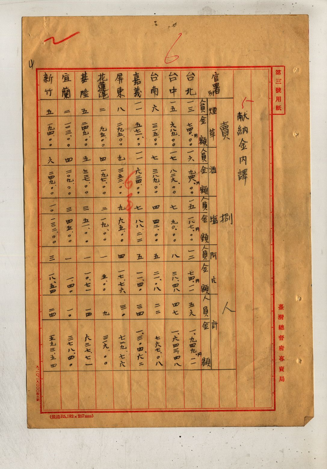 圖6：各類別賣捌人獻納金表，掃描號：00103410000010004。