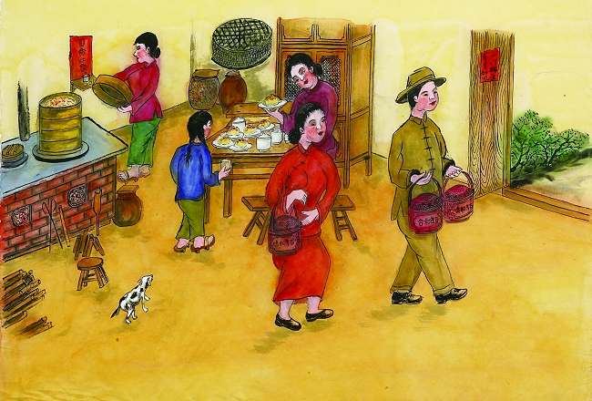 產後報喜「娘家，媒人通報」/陳豐章繪