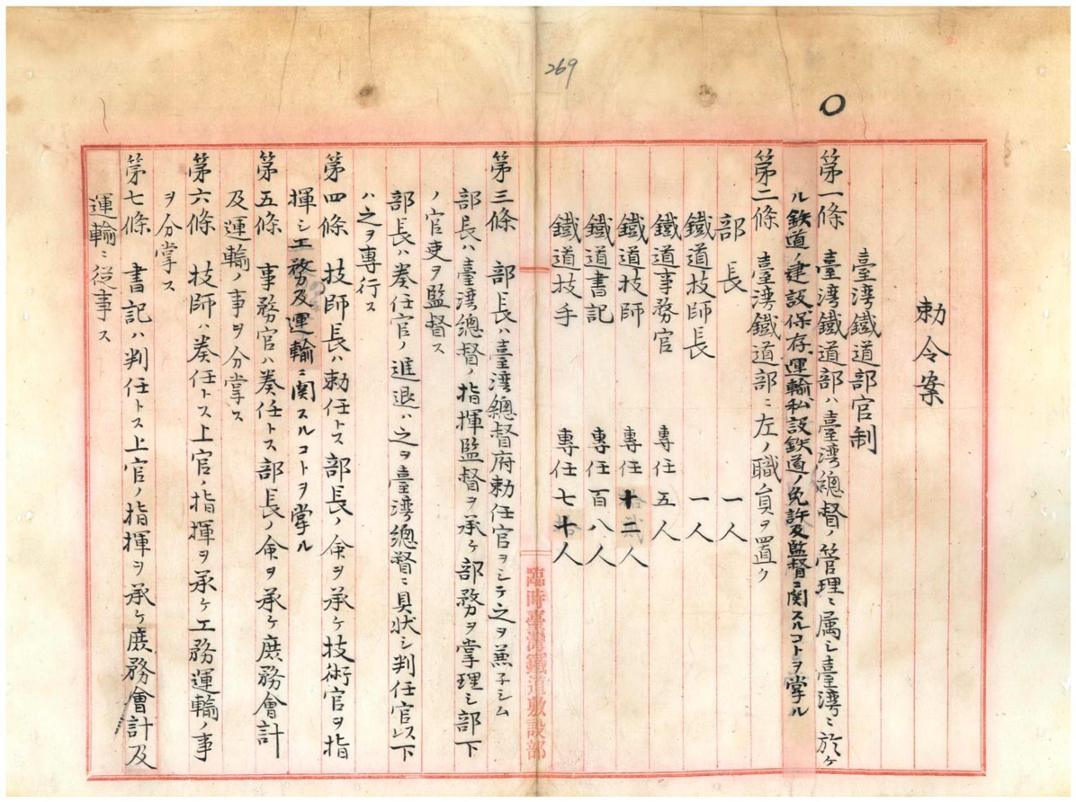 最初上報臺灣總督府官制案(臺灣總督府檔案000003480180272)