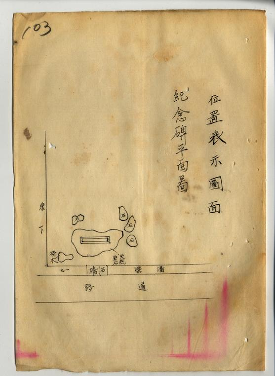 附圖2.標示紀念碑之地圖(臺灣總督府檔案000022520090083)