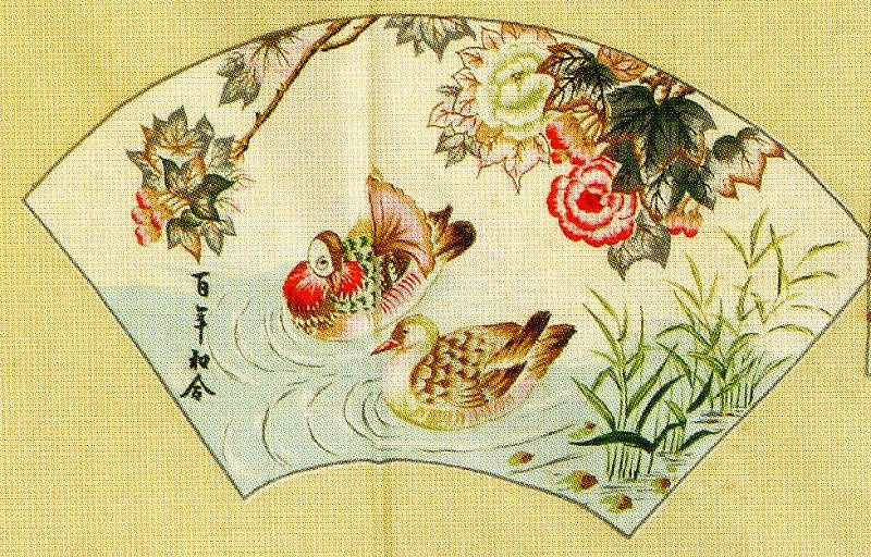 圖7：印有鴛鴦芙蓉的包袱布巾局部(高雄市立歷史博物館 藏)