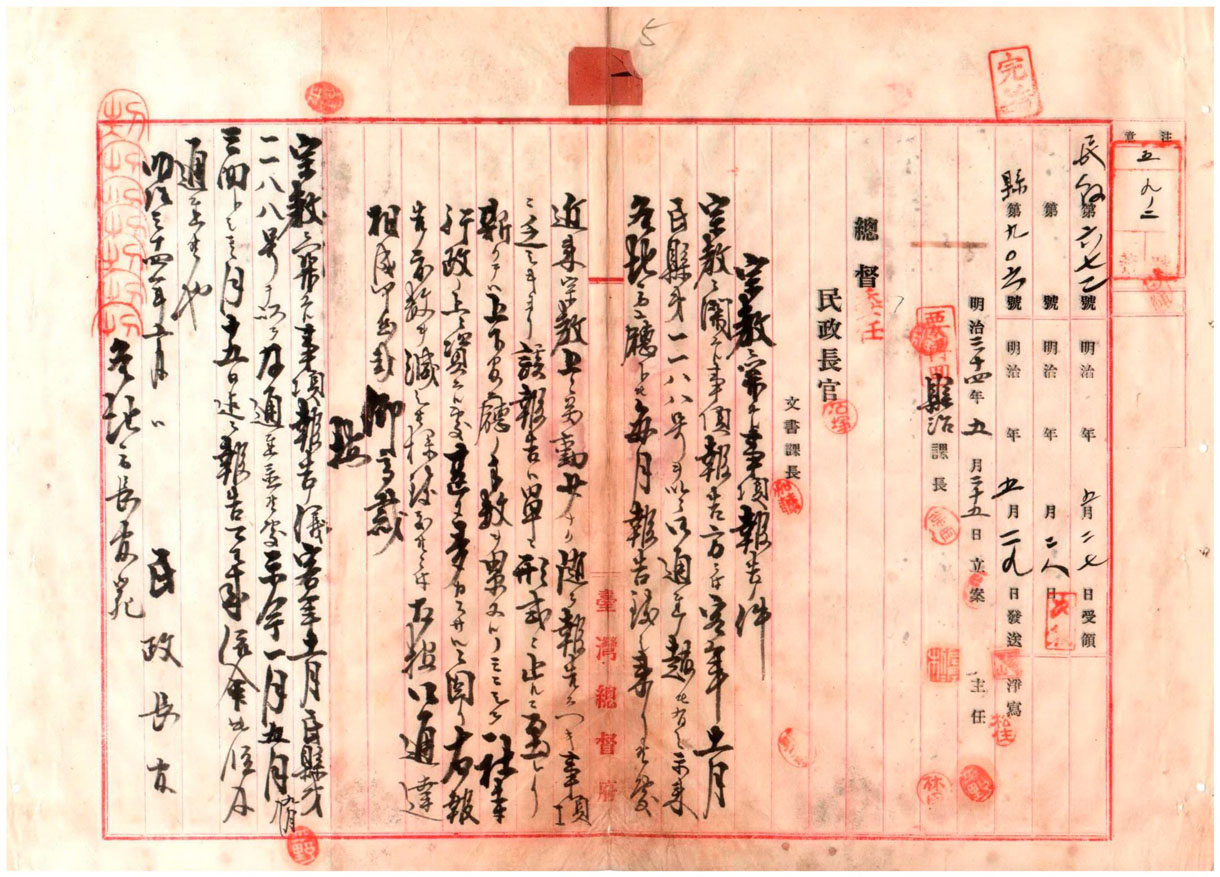 圖5：總督府通知各地方首長提出宗教相關事項報告(民縣第672號)(臺灣總督府檔案000006310010005)