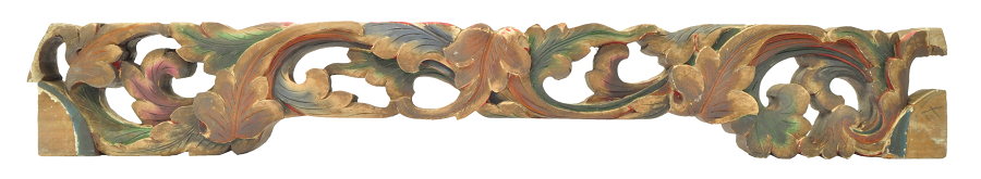 圖3:榮華富業 / 建築構件：看檖 / 技法：透雕捲草紋、粉彩化色