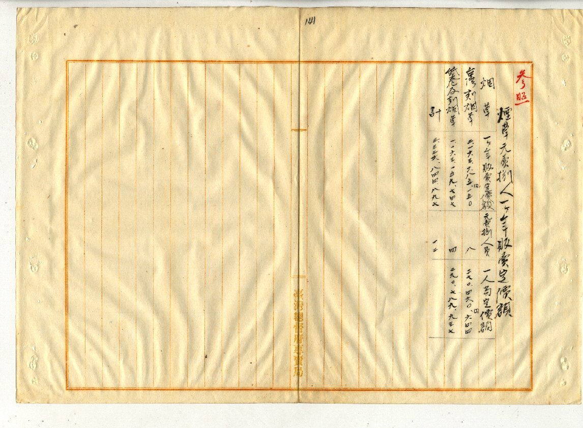 圖7：施行煙草專賣初期臺灣刻煙草需求量及預定販賣量一（典藏號00100053000240142）