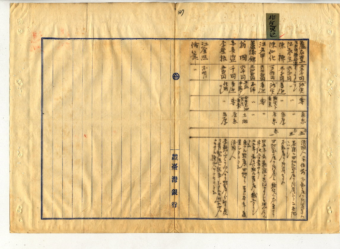 圖3：臺灣本島人農商信用調查二（典藏號00100053000240138）