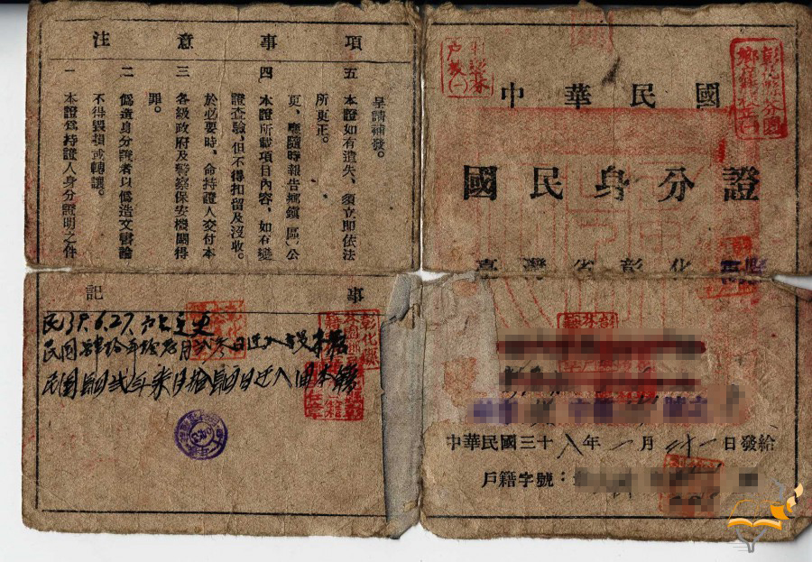 圖2：國民身分證正面(本館典藏品，典藏號OB871166)