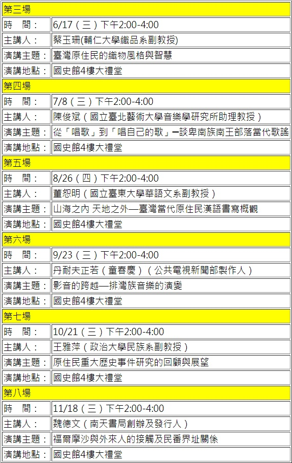 本館104年5月原住民系列專題講座場次表