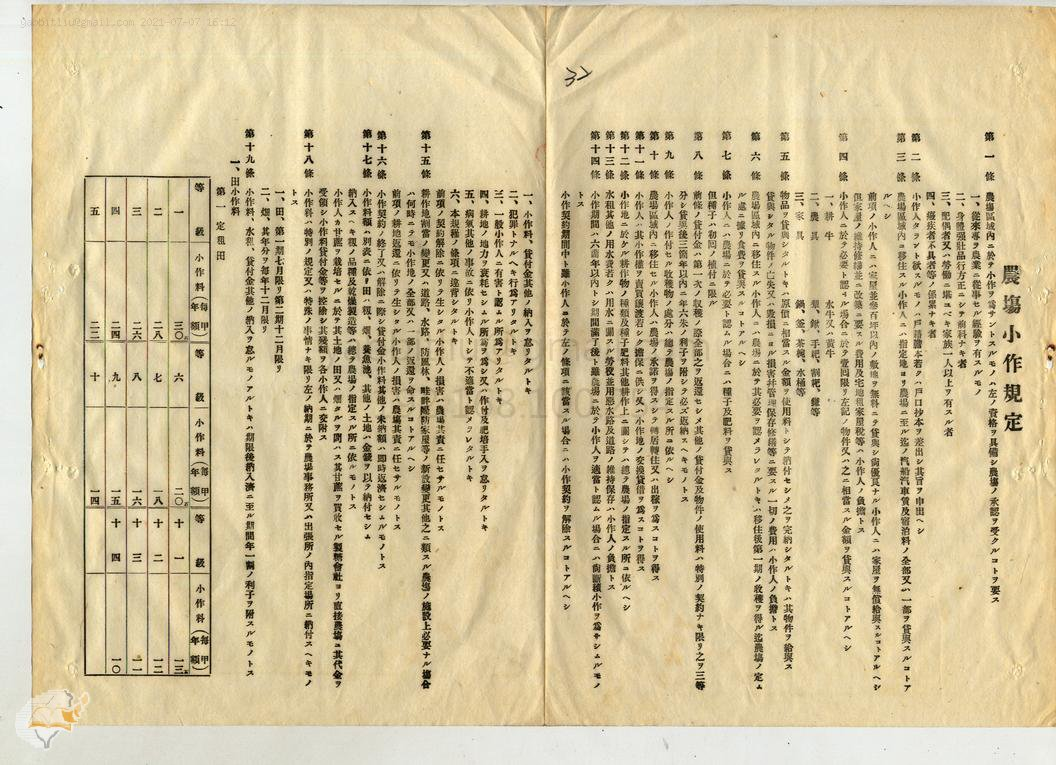 圖5：源成農場農場小作規定-1，典藏號：000069920020034
