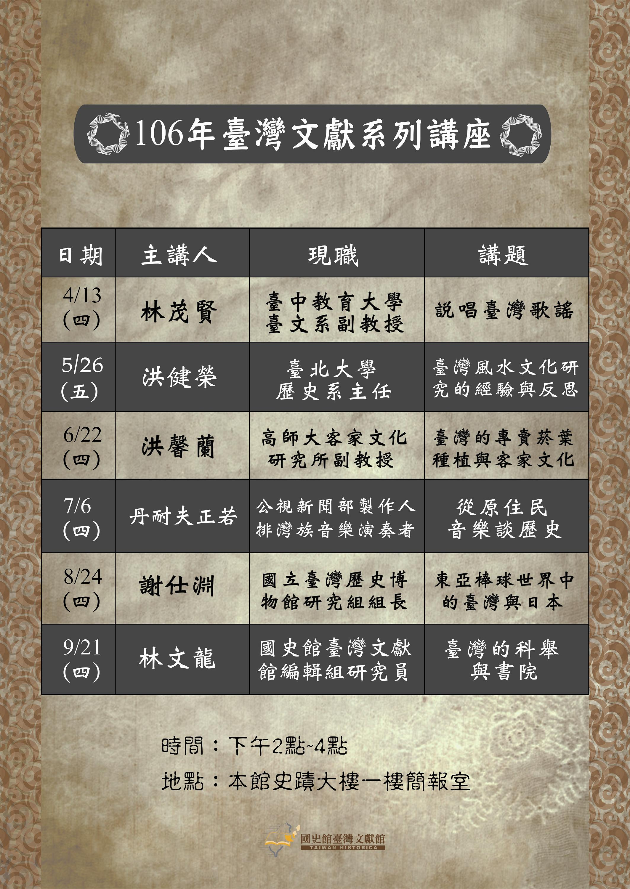 106年臺灣文獻講座課程