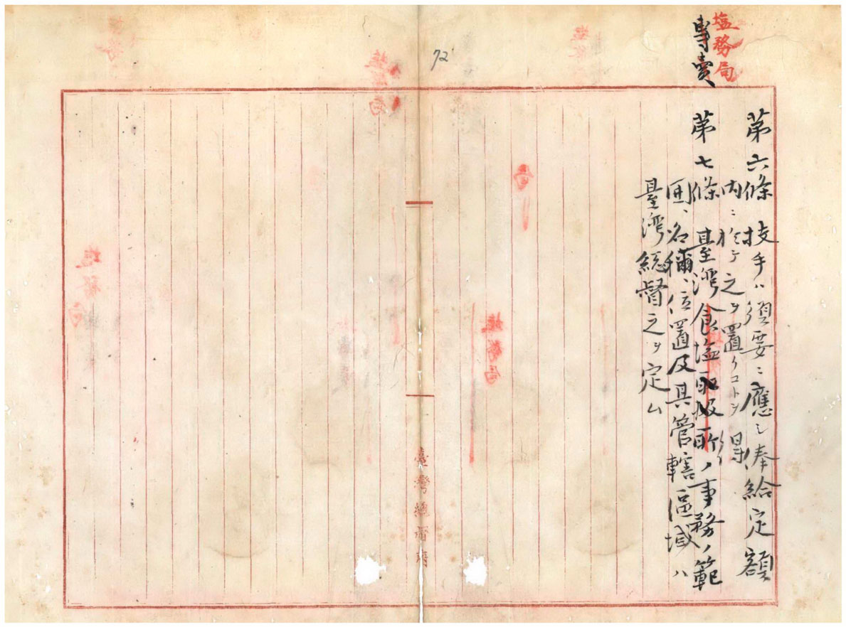 圖8：「臺灣鹽務局官制」案條文（二）（臺灣總督府檔案掃描號：000003480060073）