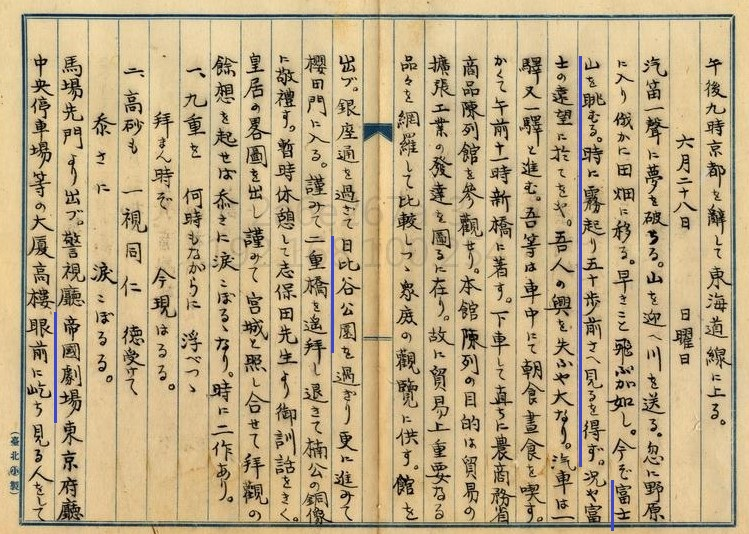 圖7：1914年總督府國語學校－內地修學旅行記－搭乘東海道線前往東京（掃描號：000059250060141）。