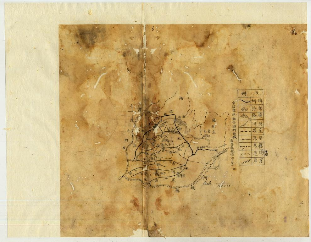 圖一：明治42年（1909）官設埤圳獅仔頭圳區域圖；《臺灣總督府檔案》000109510010006