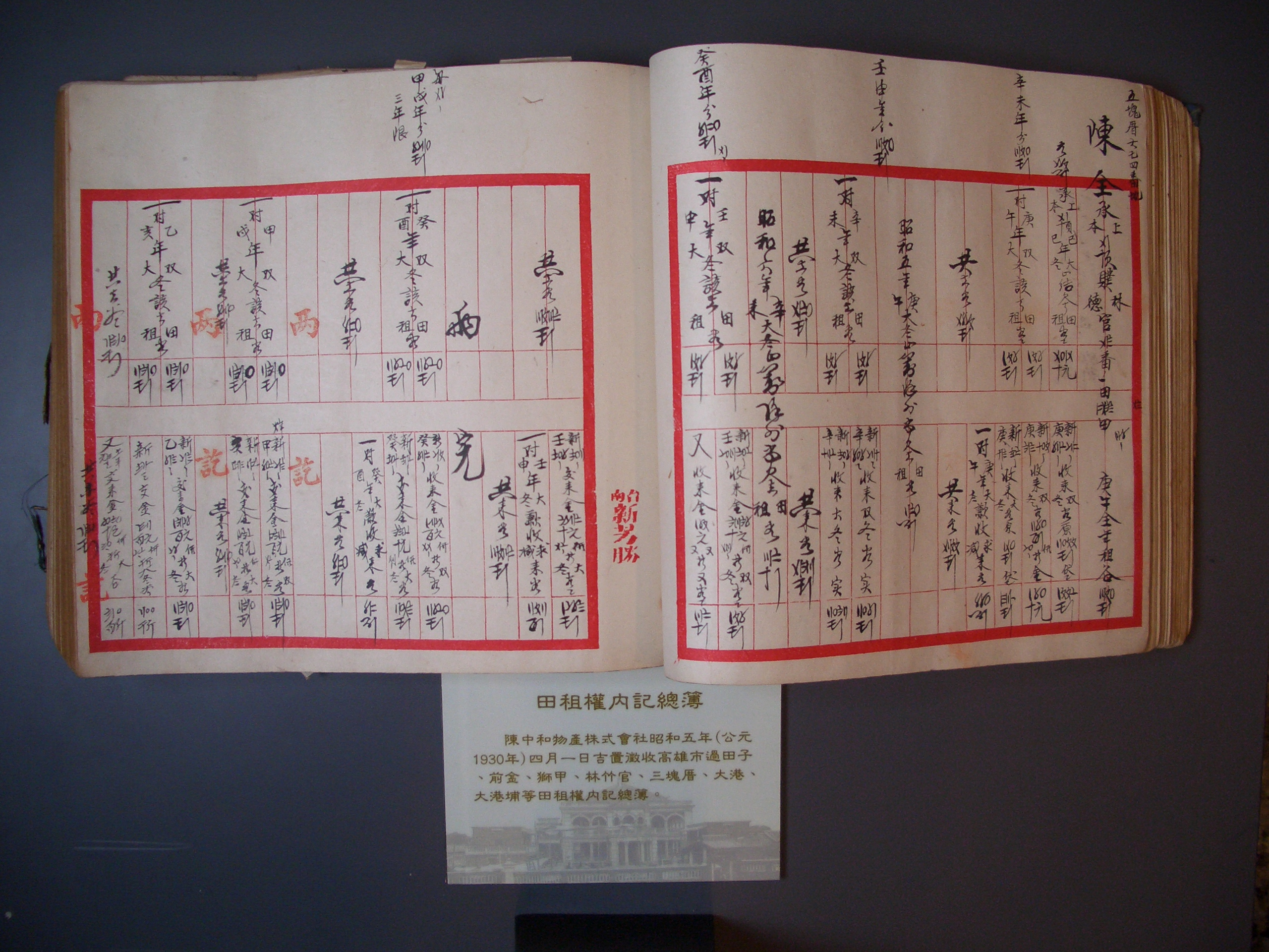 圖3　昭和五年(1930)陳中和物產株式會社田租權內記總簿