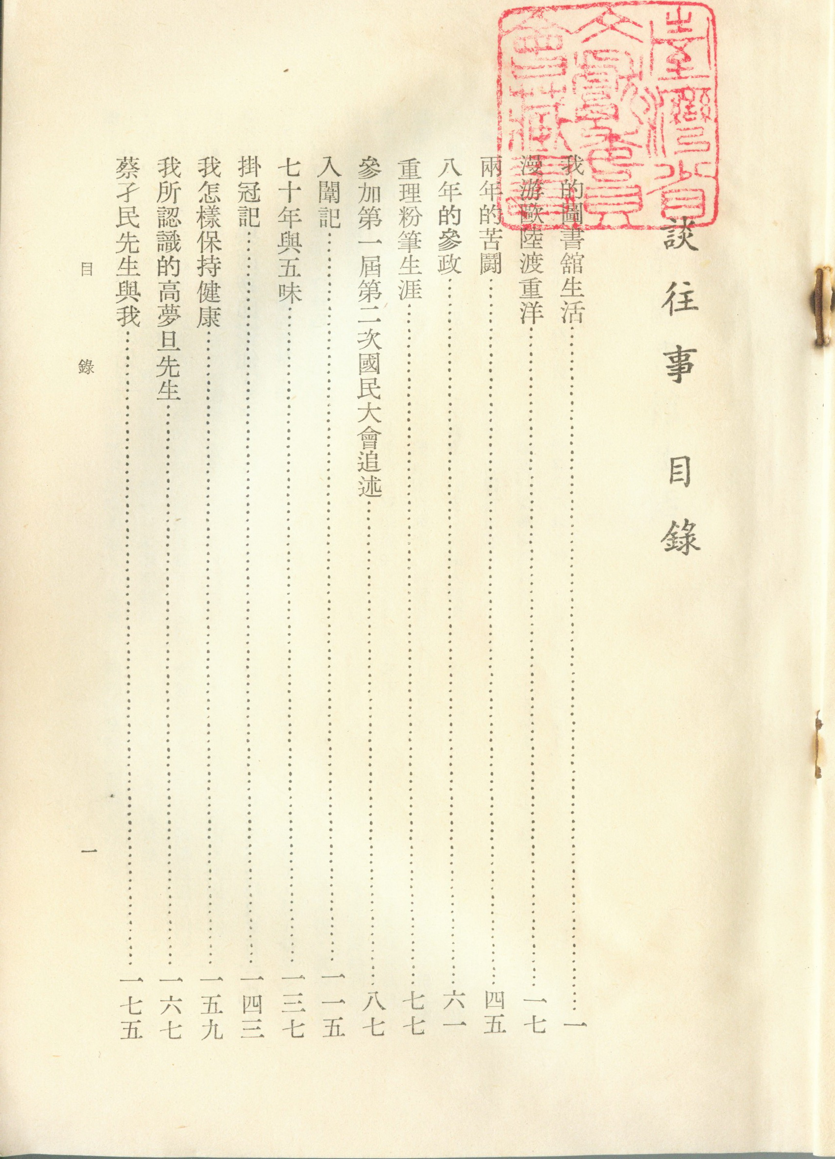 圖三《談往事》目錄-1