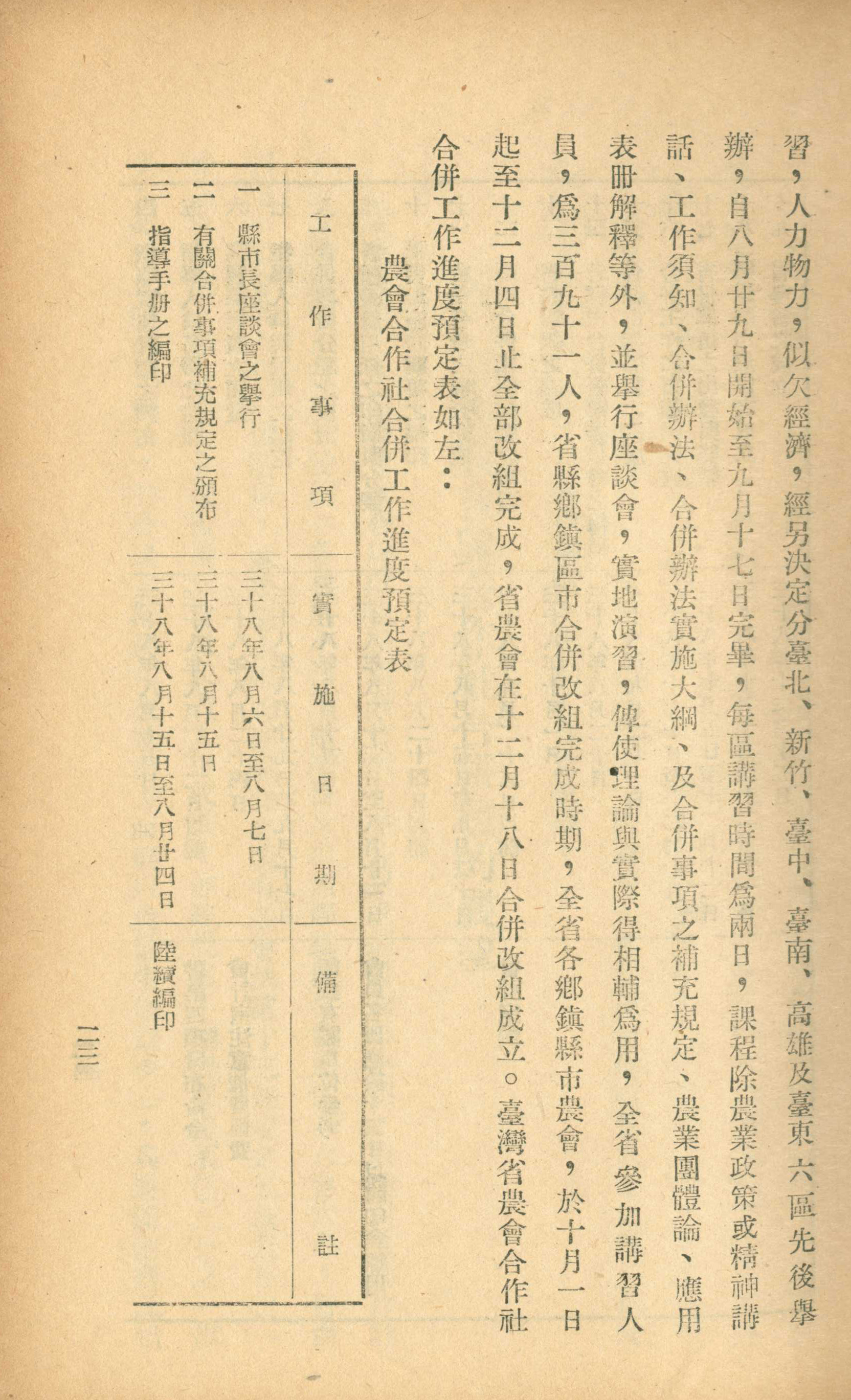 圖2 農會合作社合併工作進度預定表（一）
