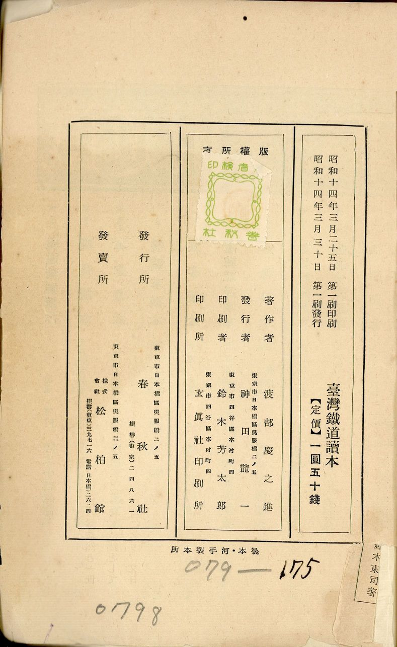 《臺灣鐵道讀本》版權頁